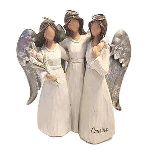 Three Cousins Angels With Metal Wings Figurine  Statue  READ